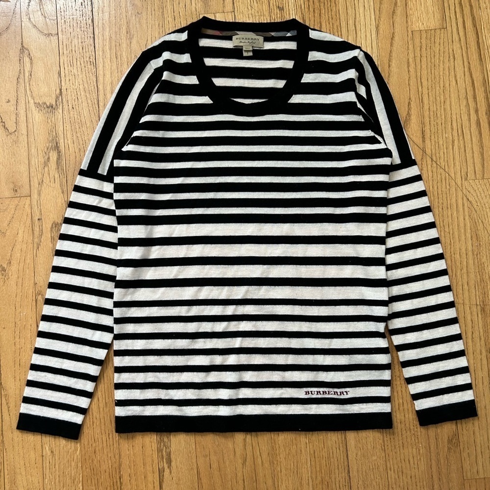Burberry Wool Stripe & Plaid Crewneck Sweater Womens Small